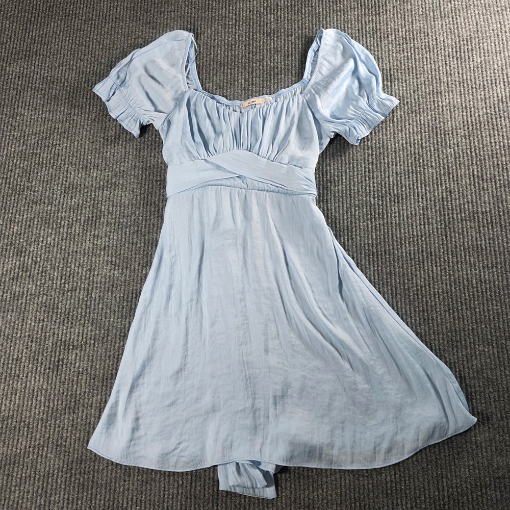 Mi Ami Light Blue Milkmaid Mini Dress Puff Sleeve Cottagecore Square Neck Small